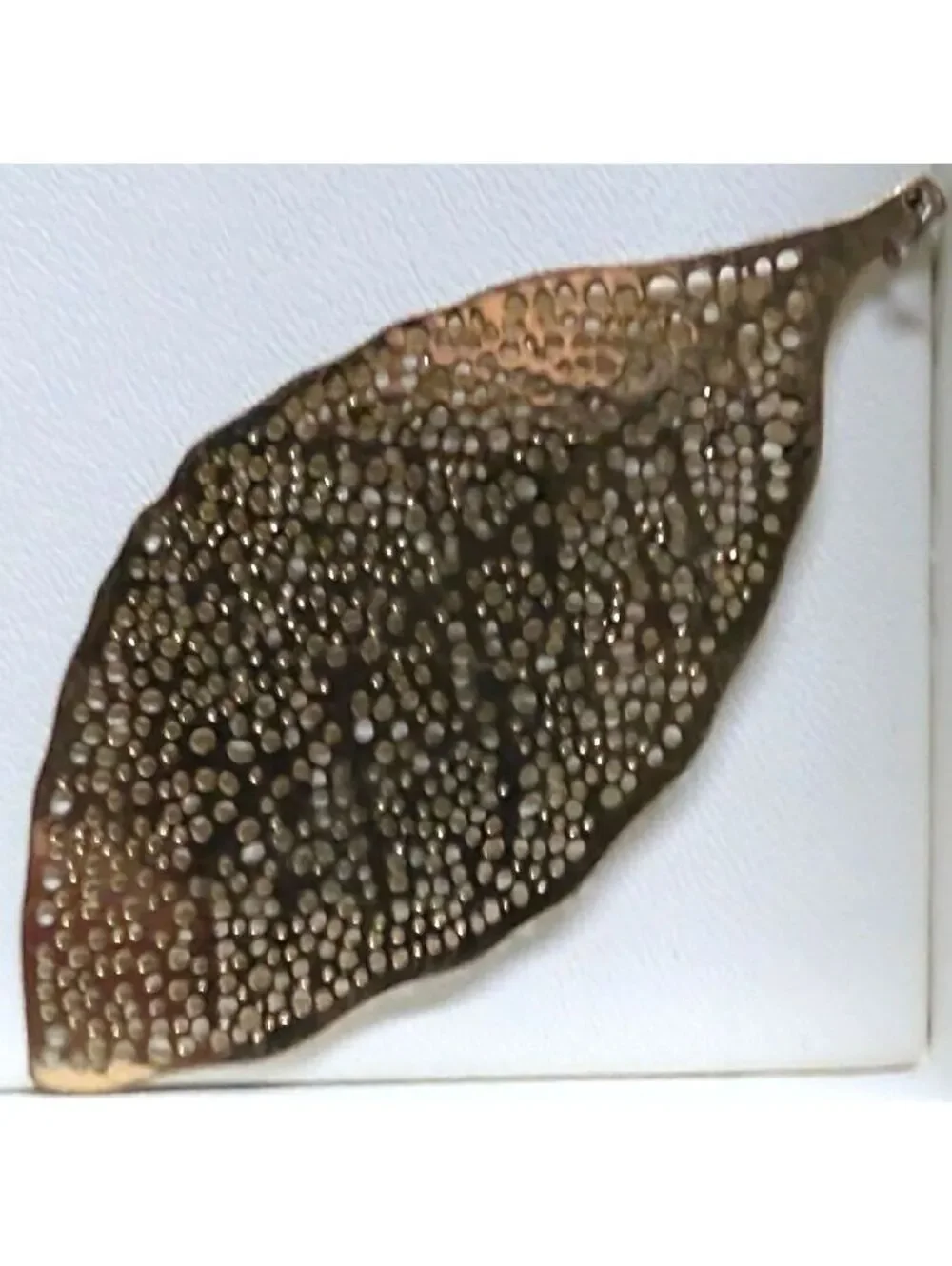 Vintage Leaf Pendant 2.5 Inch Metal Filigree Cutout Design Bronze Color Bohemian